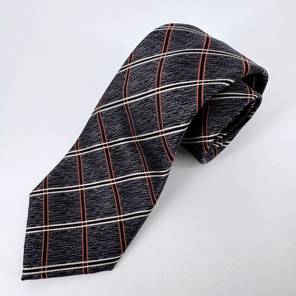 Jos. A. Bank Other - New Jos. A. Bank Reserve Tie Mens 58" Gray Orange Plaid 100% Silk Woven Textured